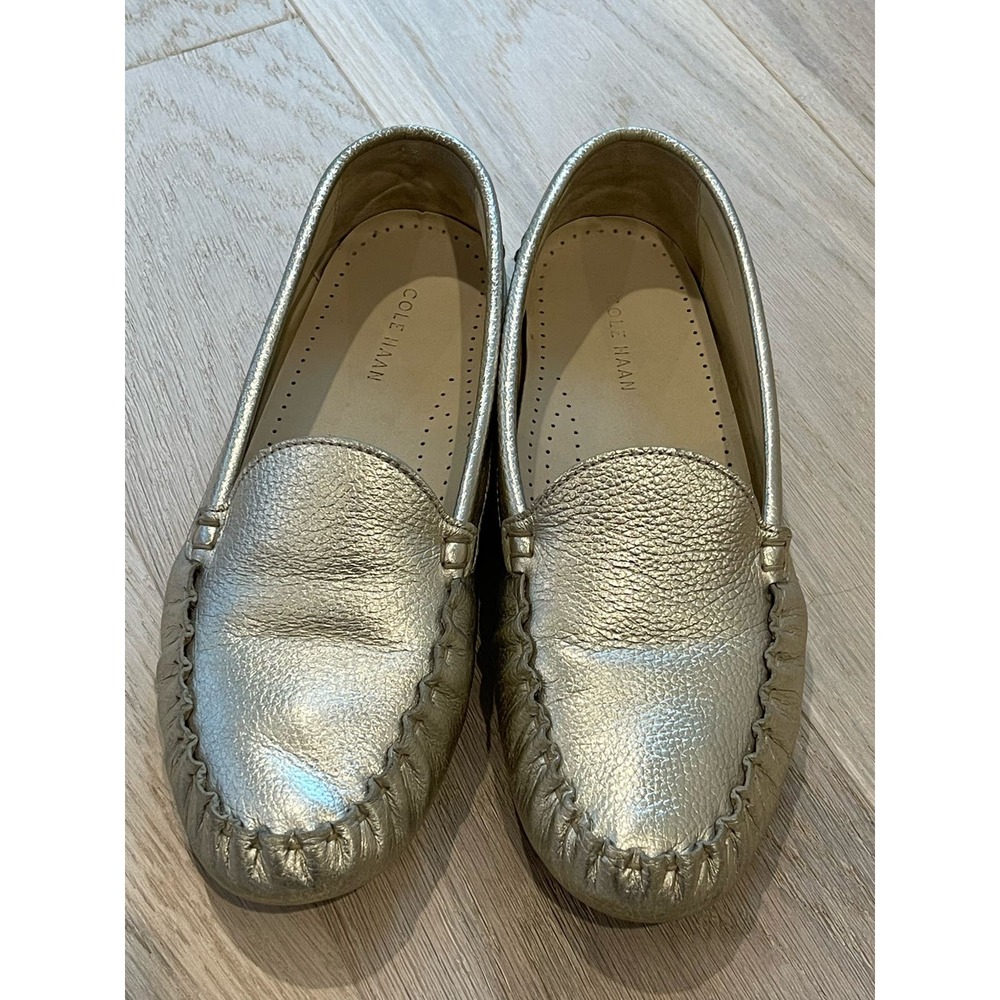 Cole Haan Metallic Gold Leather Moccasin Flats